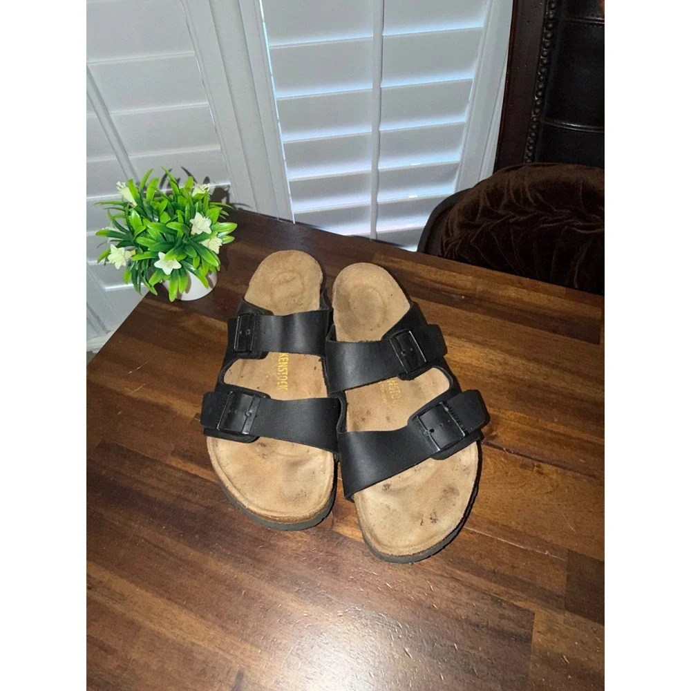 Birkenstock Arizona Black Birko-Flor Two Strap Sandals Size 41 Regular Fit